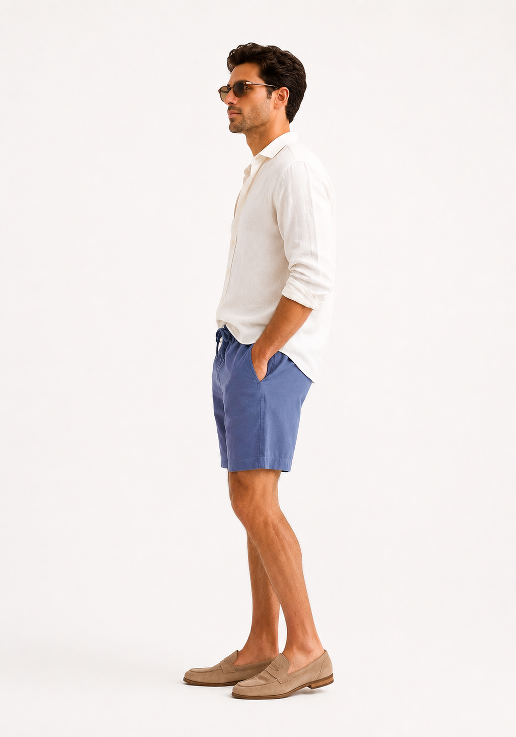 Premium Blue Linen Drawstring Shorts for Men