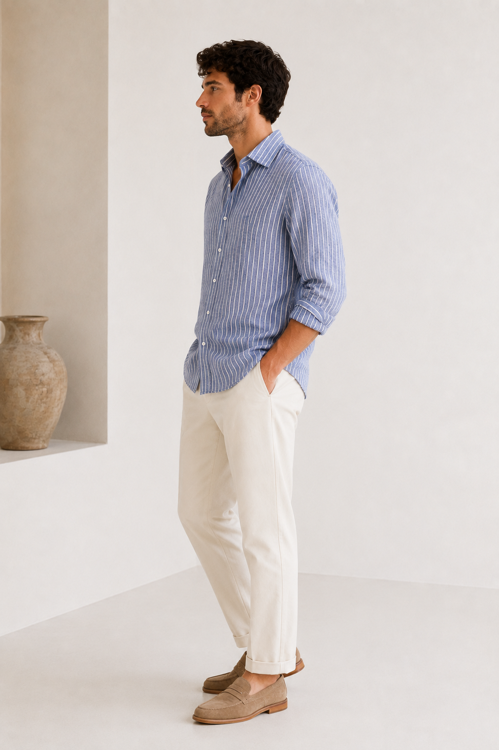 Premium Blue Striped Linen Shirt