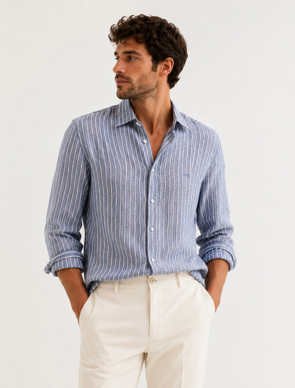 Premium Blue Striped Linen Shirt