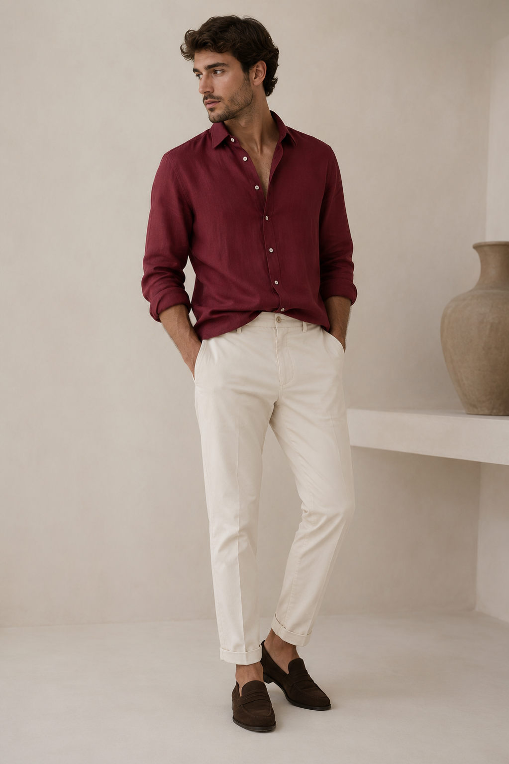 Premium Burgundy Linen Shirt
