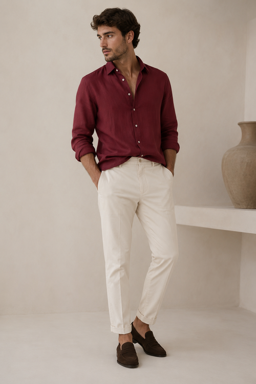 Premium Burgundy Linen Shirt