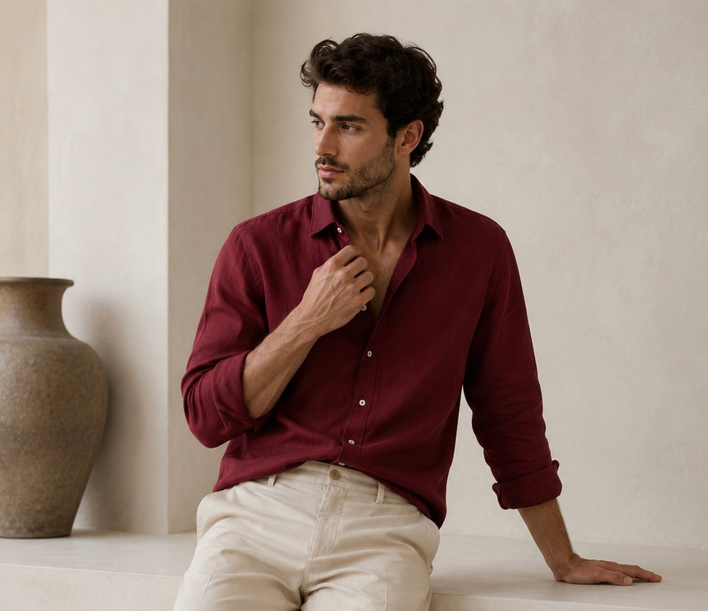 Premium Burgundy Linen Shirt
