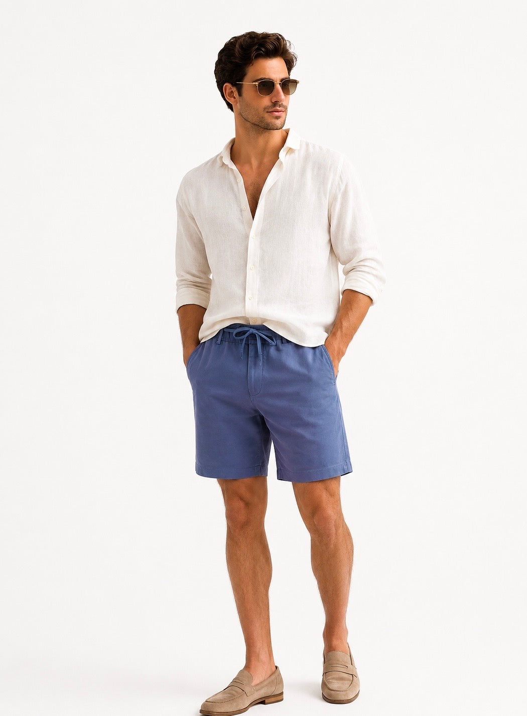 Premium Blue Linen Drawstring Shorts for Men